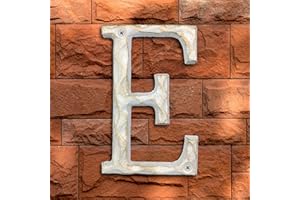 BETLIGHT 5 Inch High Home Address House Numbers- Unique Cast Iron Metal Mailbox Number/Letters for Outside or Front Door, Handmade Gold & White Finish (Letter E)