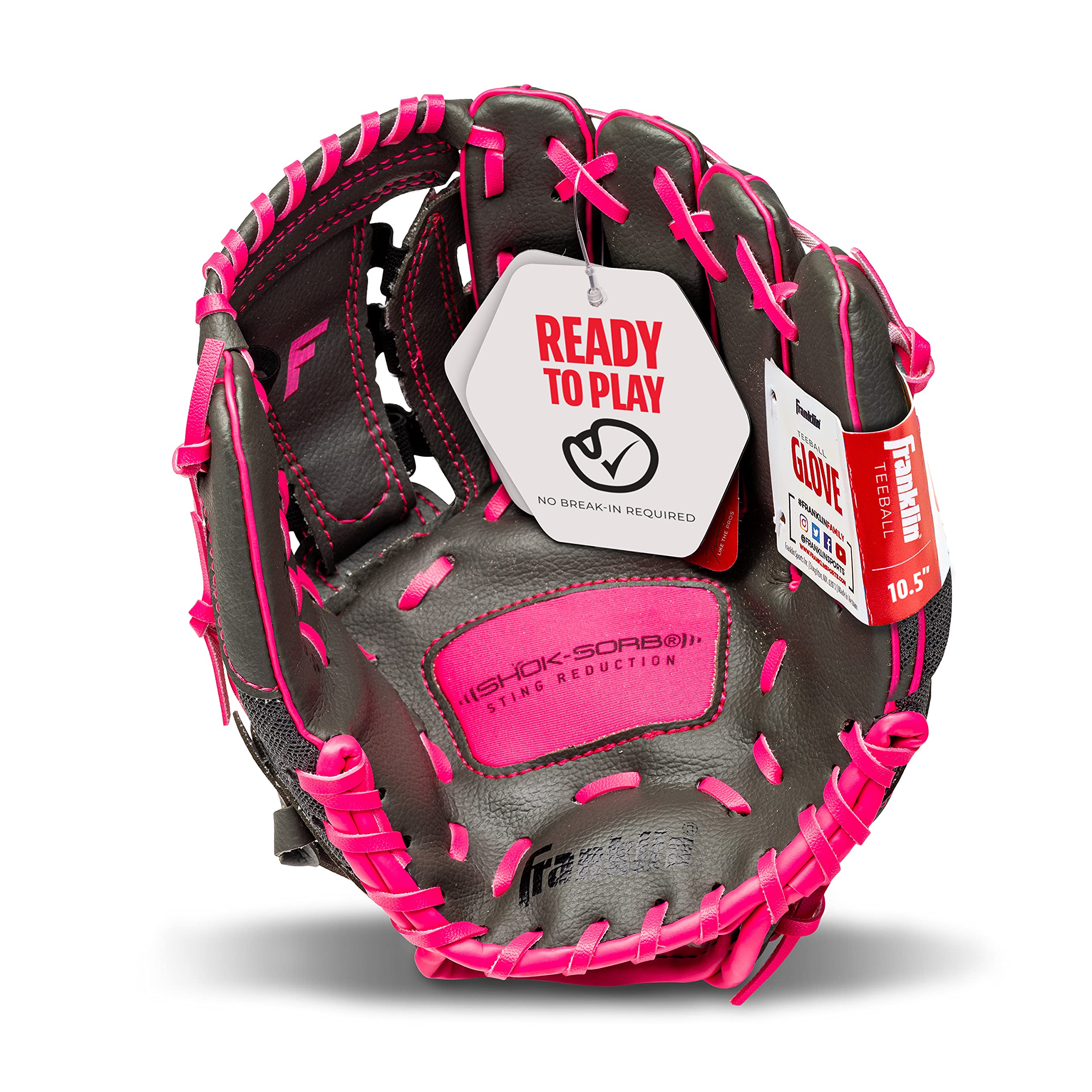 Franklin Sports Youth Teeball Gloves - Shok Sorb Kids Baseball + Teeball Mitt - Boys + Girls Fielder Gloves - 10.5