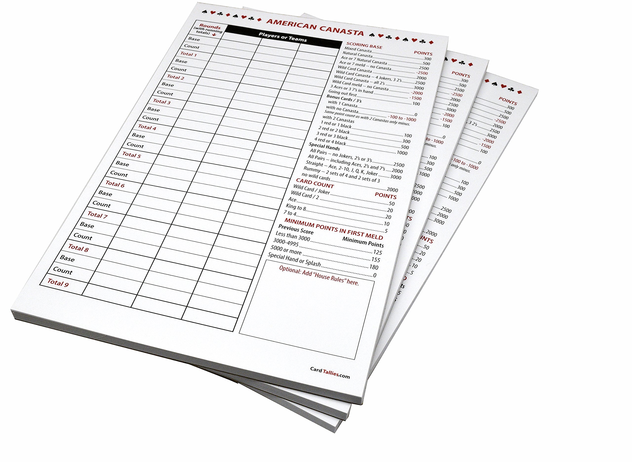 American Canasta Score Pads (3 Pads, 50 Sheets Each) Enjoy The Original. Made in The USA.
