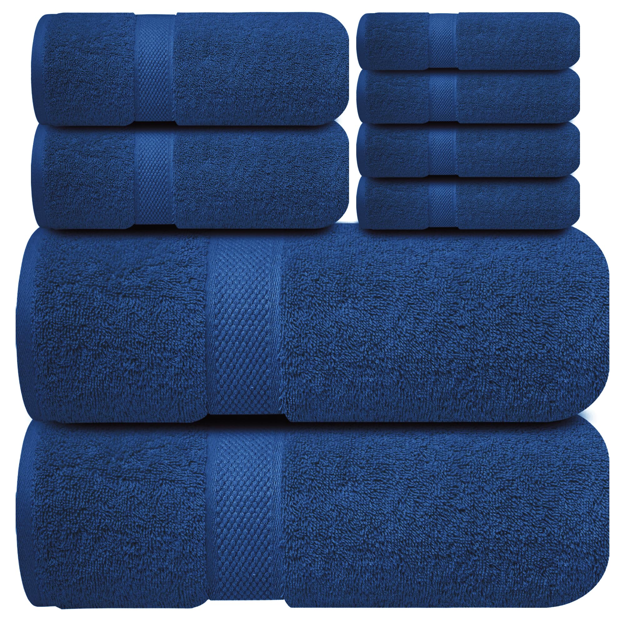 Infinitee Xclusives Premium Bath Towel Set 8-Piece (2 Bath Towels, 2 Hand Towels, 4 Washcloths), Super Absorbent Soft 100% Ring-Spun Cotton for Spa, Gym, Hotel & Bathroom |Tranquil Navy| — image 1