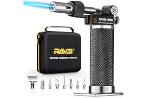 RAVS Butane Soldering Iron Kit Cordless, 14-Piece Multi-Function Butane Torch Kit, Portable Brazing Torch with Adjustable Flame, Without Butane Fuel, Unique Gifts for Dad Husband Men