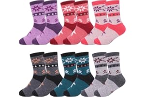 FNOVCO Kids Wool Socks Toddler Warm Thick Wool Hiking Thermal Cozy Boot Crew Socks for Boys Girls 6-Pack