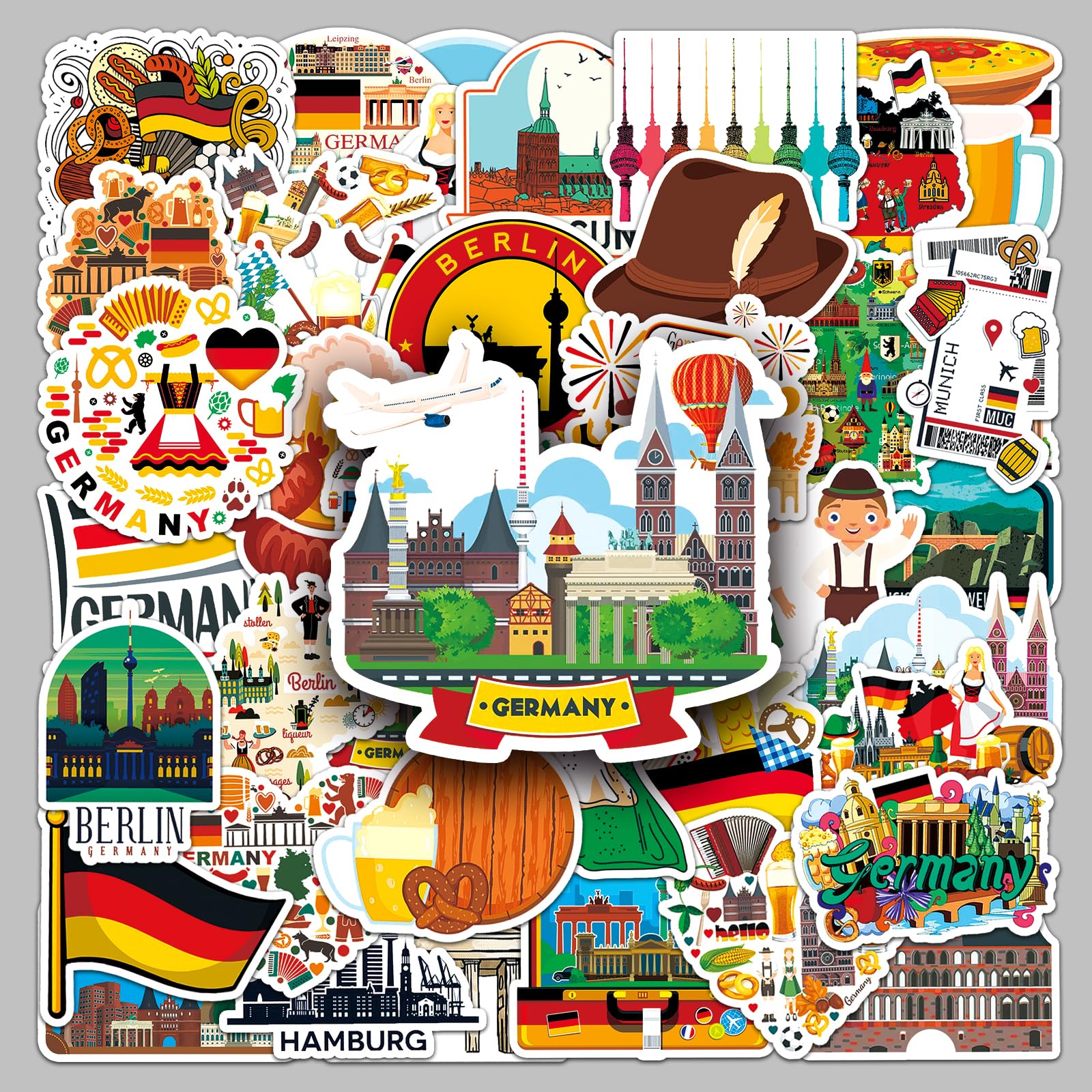 50 Germany Travel Stickers, German Symbols Stickers