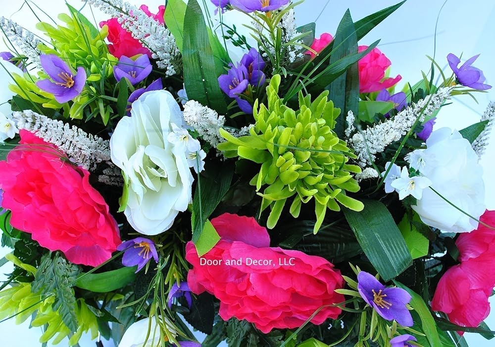 Amazon Com Spring Cemetery Flowers For Headstone And Grave Decoration Pink Peony And White Rose Mix Saddle Handmade