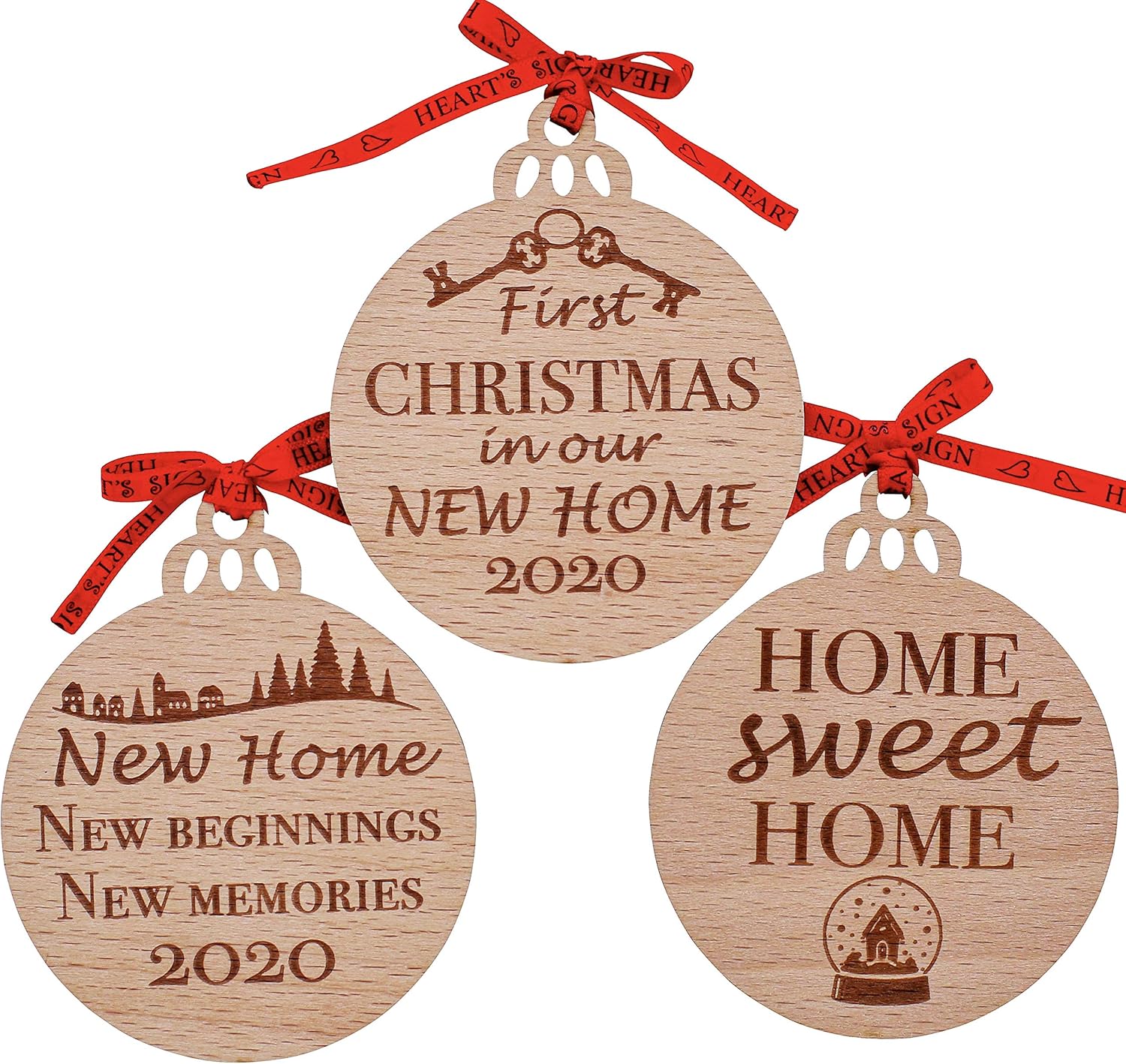 Heart's Sign First Christmas in Our New Home Ornament 2020 Set of 3 | Our First Home Ornament 2020 | New Home Gifts for Home | New House Gifts for Newlyweds Home | Our First Apartment Ornament 2020