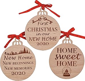 Heart's Sign First Christmas in Our New Home Ornament 2020 Set of 3 | Our First Home Ornament 2020 | New Home Gifts for Home | New House Gifts for Newlyweds Home | Our First Apartment Ornament 2020