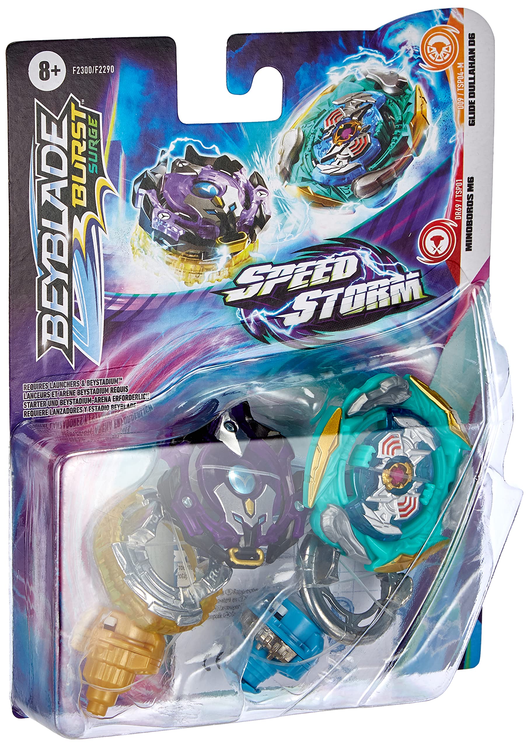 Hasbro Beyblade F2300ES0 Burst Surge Speedstorm Glide Dullahan D6 and Minoboros M6 Twin Pack-2 Battle Spinning Tops Toy for Children, Mittel