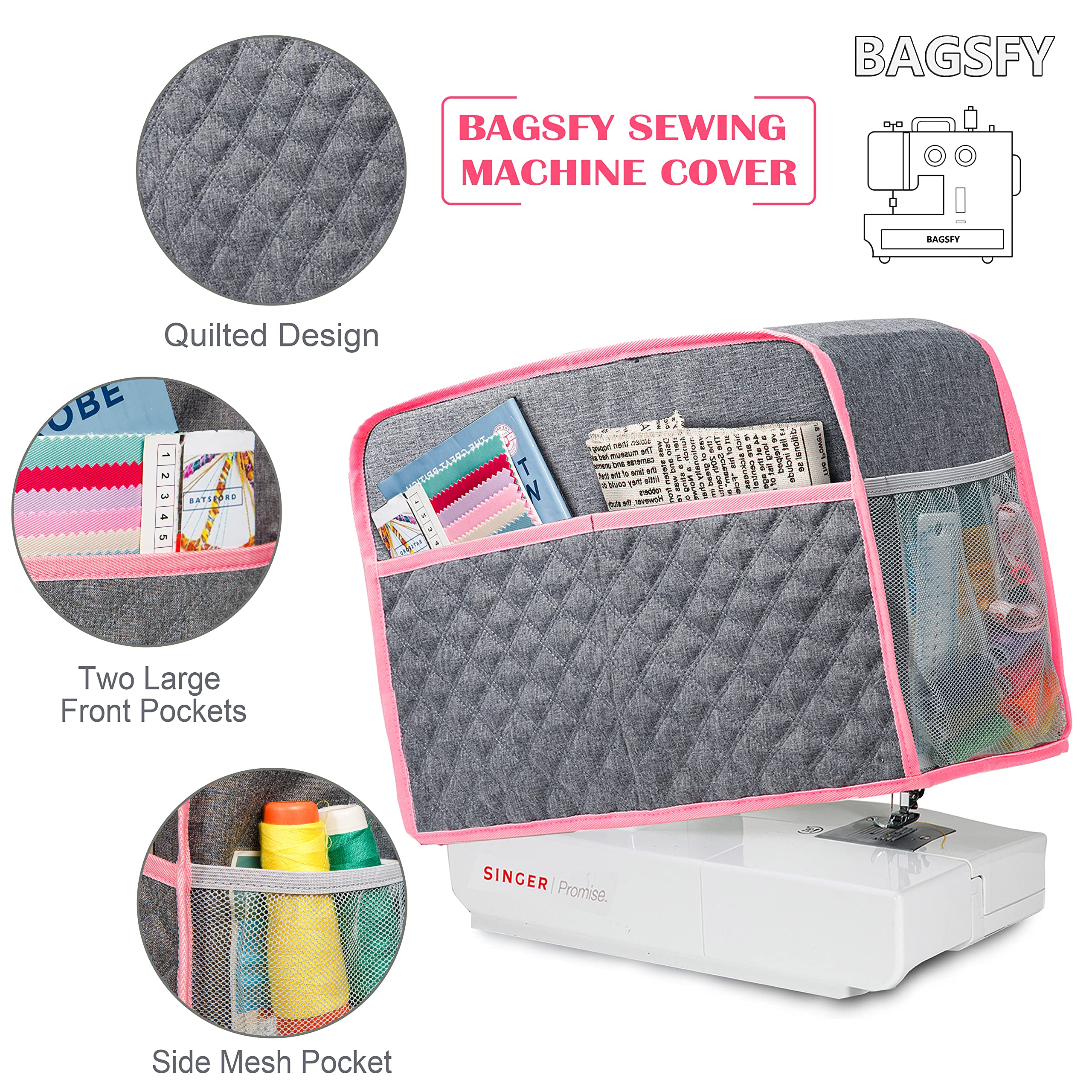 BAGSFY Sewing Machine Cover for Brother, Sewing Machine Dust Cover for Singer, Padded Storage Dust Covers Compatible with Most Standard Sewing Machine.