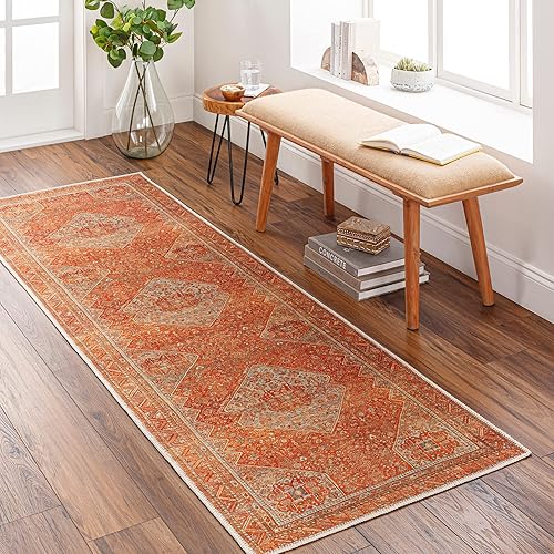 Livabliss Amelie Vintage Medallion Washable Area Rug,2'7" x 7'10",Orange - Amazon deal for $60.37