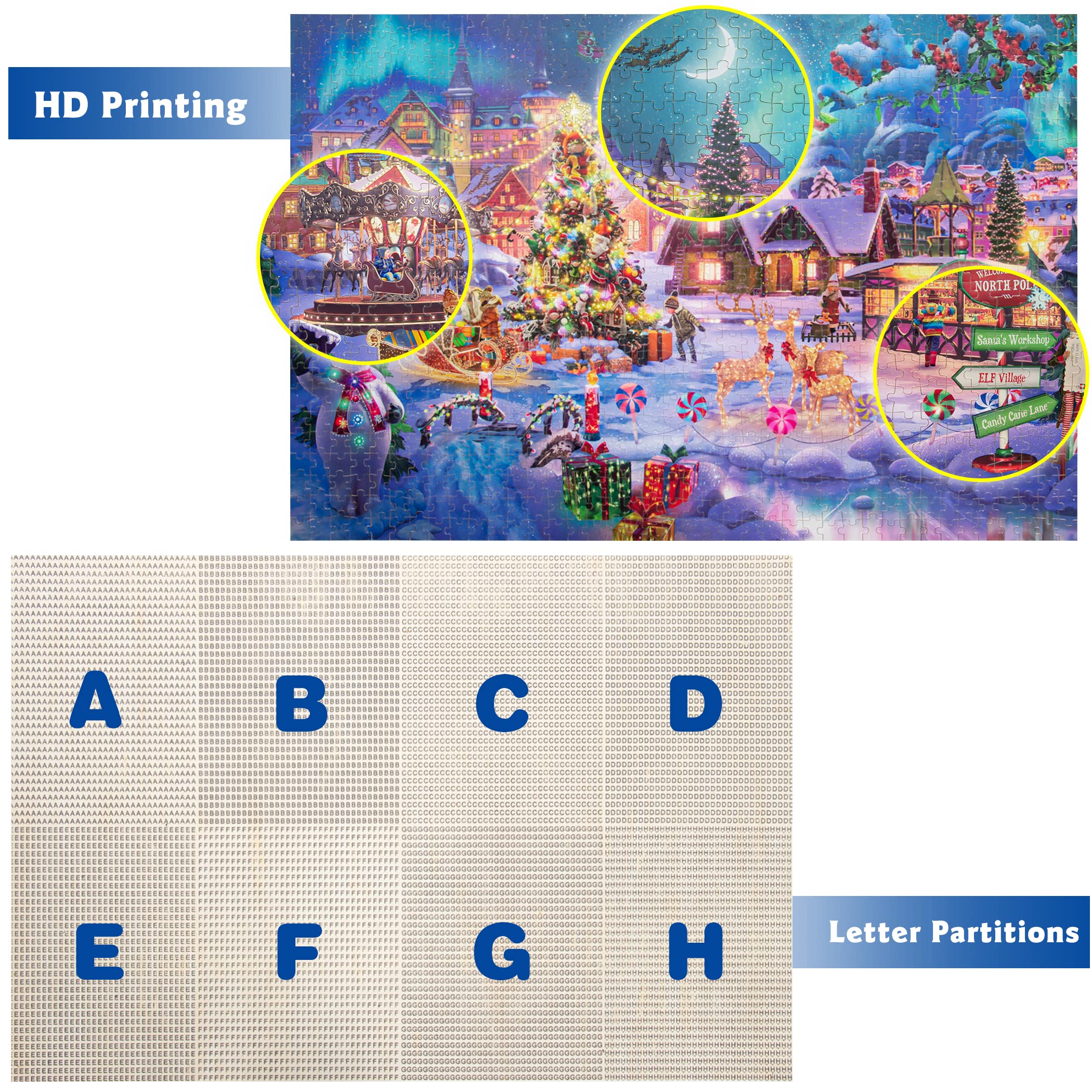 Lavievert Wooden Jigsaw Puzzle 1000 Piece Puzzle for Adults - Christmas Tree, Snowman, Milu Deer & Presents on Snowy Christmas Eve