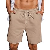 COOFANDY Mens Casual Waffle Shorts Elastic Waist Summer Beach Shorts 7" Workout Sweat Shorts