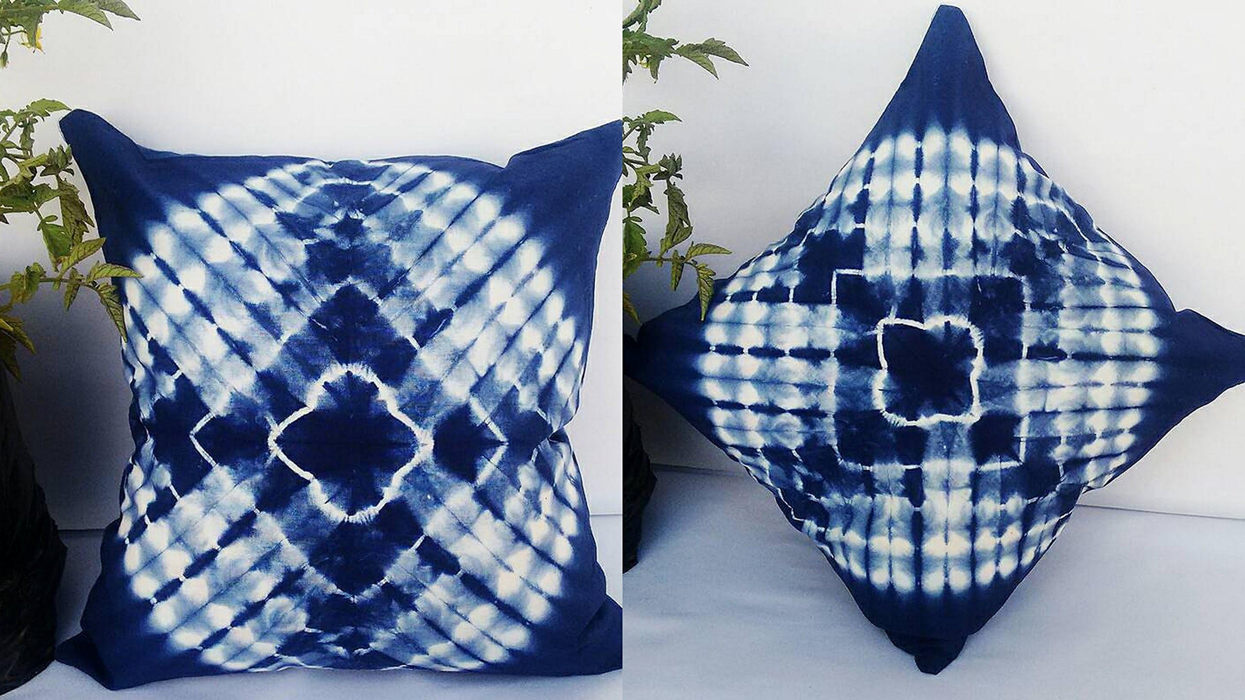 2 pc Shibori Pillow Cases, Indigo Pillow, Outdoor Cushion Cover 16x16,Tie Dye Cushions,Bohemian Pillow Shams
