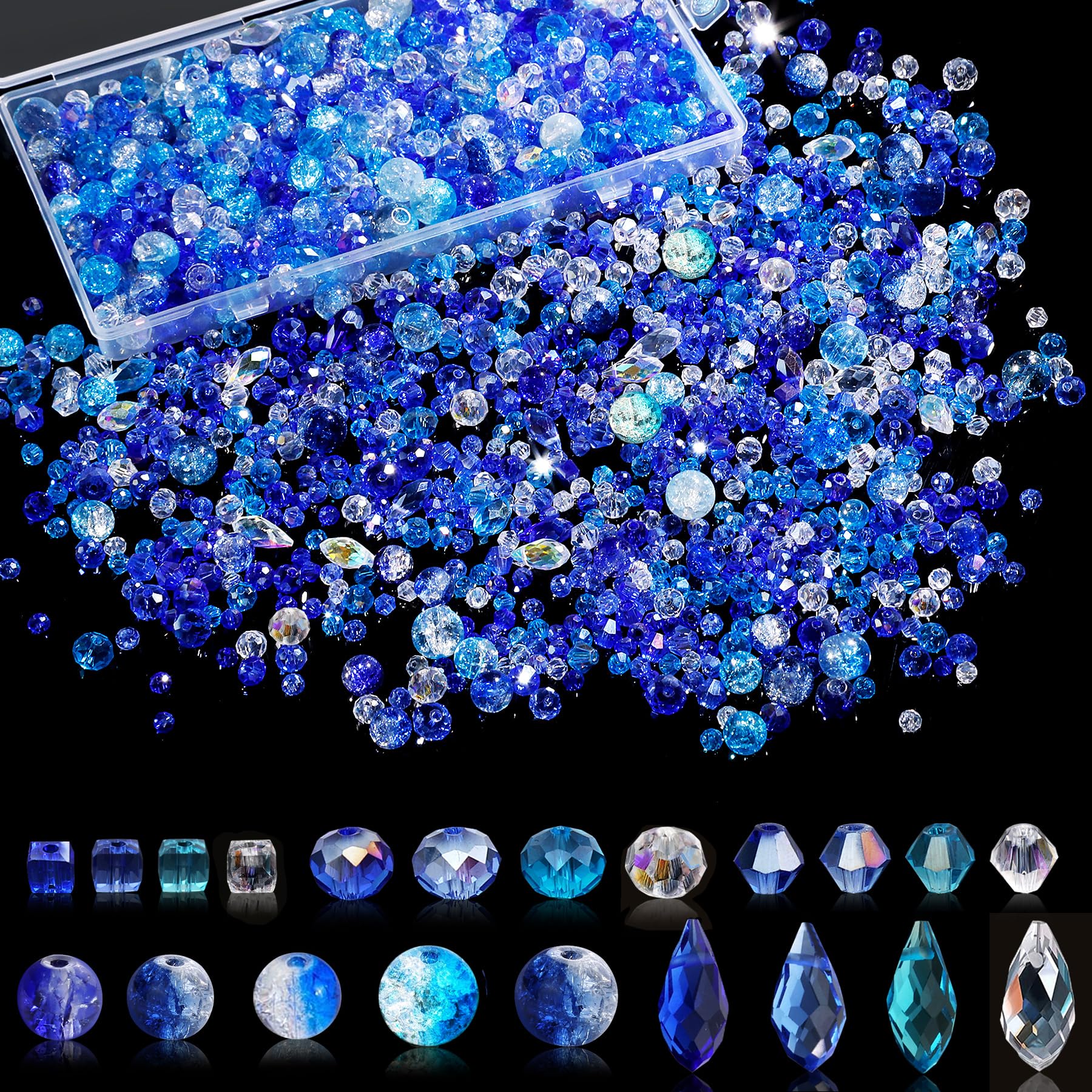 Photo 1 of 1000pcs Glass Beads for Jewelry Making Colorful Rainbow Craft Crystal Beads with Loose Beads Sparkly Beads for DIY Necklace Bracelet Earring(Blue)