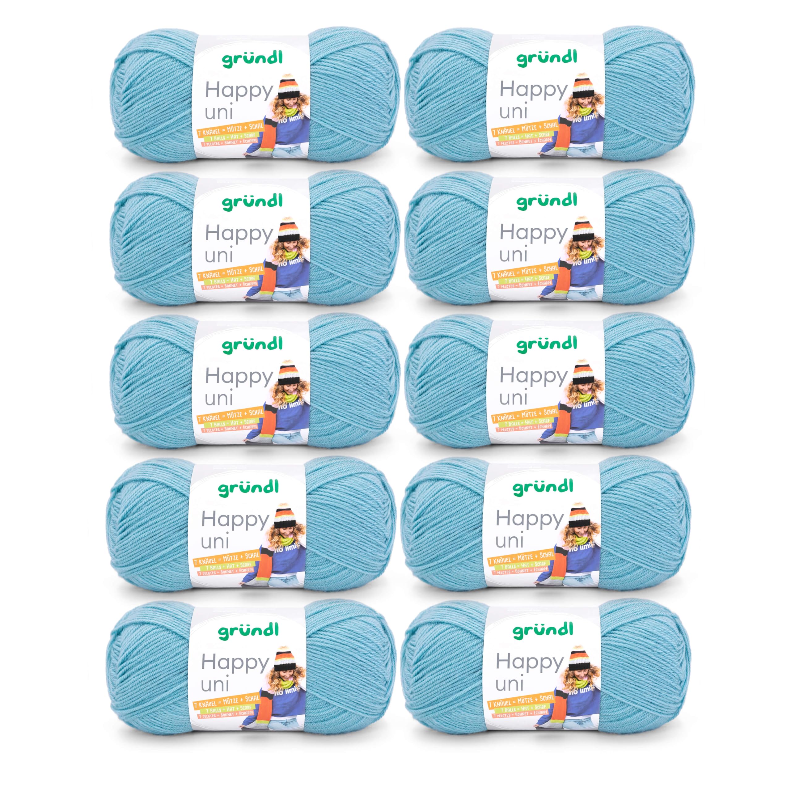 Gründl “Happy Uni”, 10x balls of 100 g knitting yarn, 100% acrylic, 40 cm x 39 cm x 9 cm, 100% Polyacrylic, aqua, 40 x 39 x 9 cm