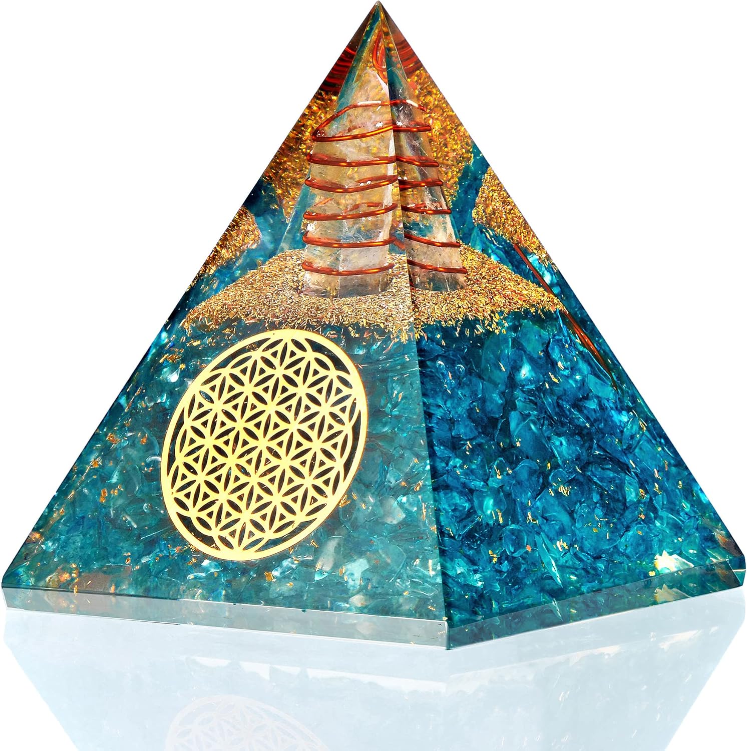 Mixed Media - Orgone Pyramid Aquamarine Crystal – Organite Orgone Pyramid for Positive Energy – Handmade Crystal Pyramid for Chakra Cleansing, Mindfulness – Orgonite Pyramid for Energy Generator – Healing Crystal