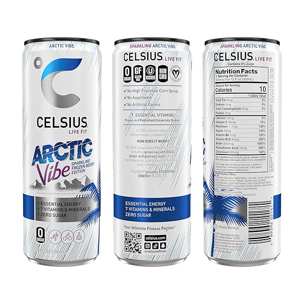 CELSIUS ARCTIC VIBE SPARKLING FROZEN BERRY, FUNCTIONAL ENERGY DRINK, 12 FL OZ (PACK OF 12)