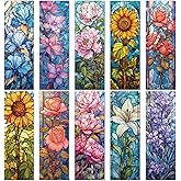 Stained Glass Flower Bookmark Gifts - Cosmisun 10 Pcs Floral Transparent PVC Bookmark Stained Glass Art Plant Book Mark Page Clips Gifts for Women Men Book Lovers Teacher Student Bookish Reader