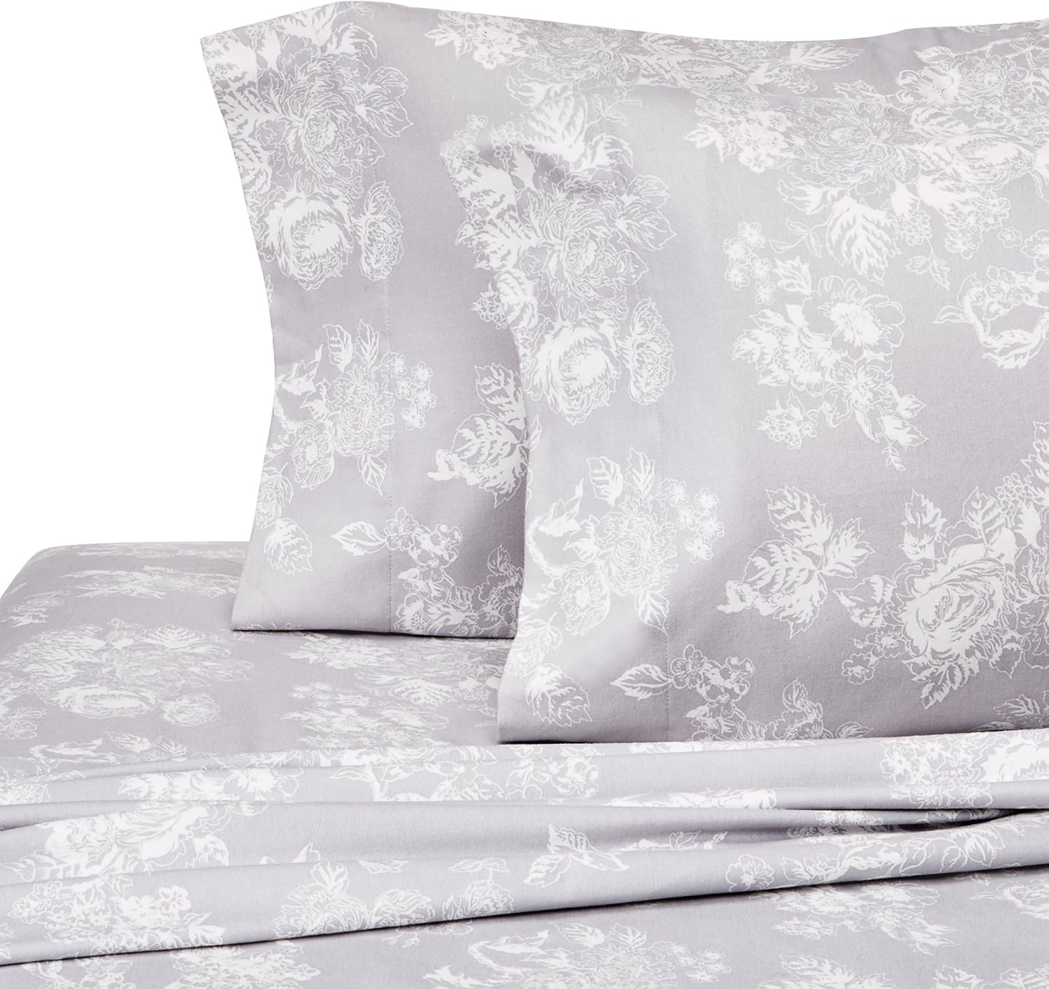 Pinzon Cotton Flannel Bed Sheet Set - Queen, Floral Grey: Home & Kitchen
