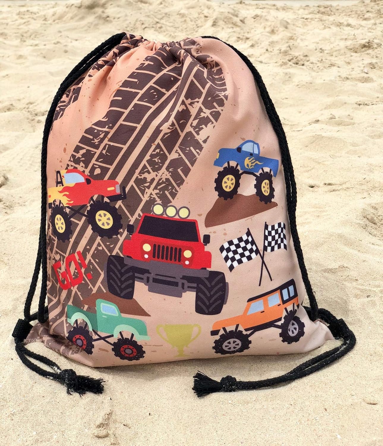 HECKBO Kids Monster Truck Cars Gym Drawstring Bag, 40x32cm, 12.6" x 15.8", String Bag - Image 5