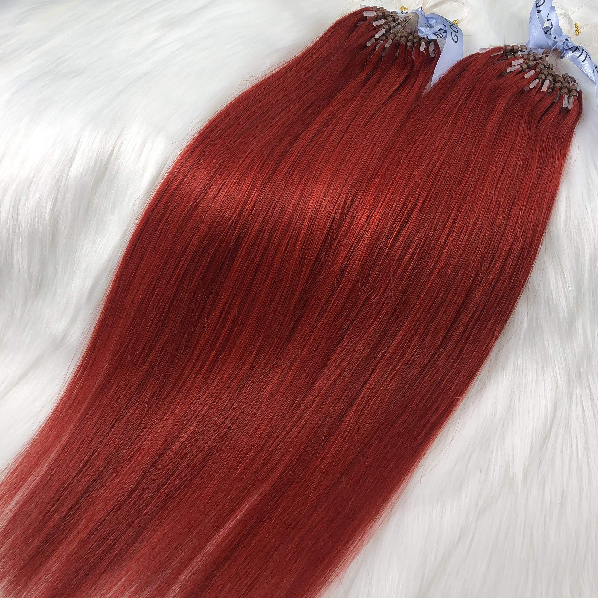 GOOFIT 18" Micro Loop Hair Extensions Real Human Hair Extensions Double Rings - 1g/s 50s/pack - (18" #RED)