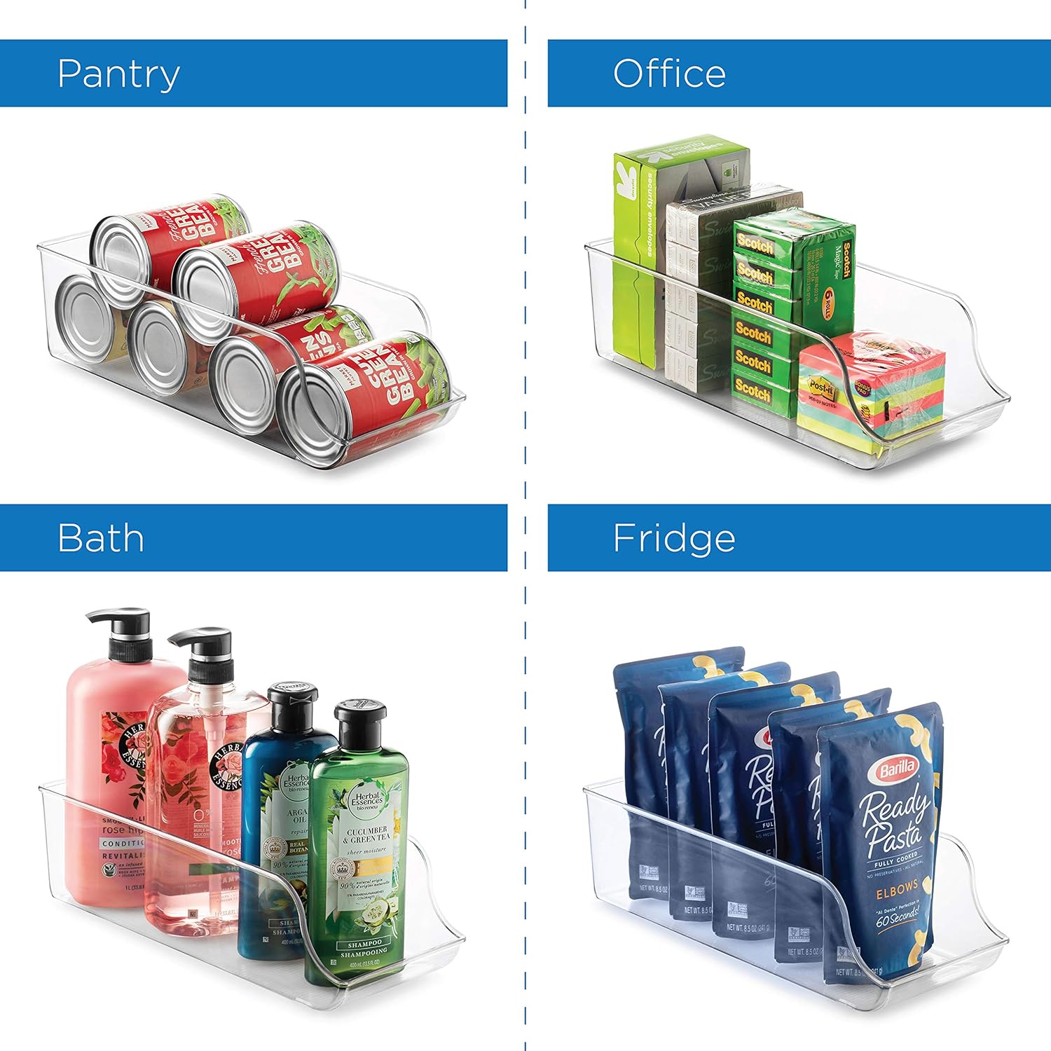 Set Of 6 Refrigerator Organizer Bins - Stackable Fridge Organizers for Freezer, Kitchen, Countertops, Cabinets - Clear Plastic Pantry Storage Racks: Kitchen & Dining