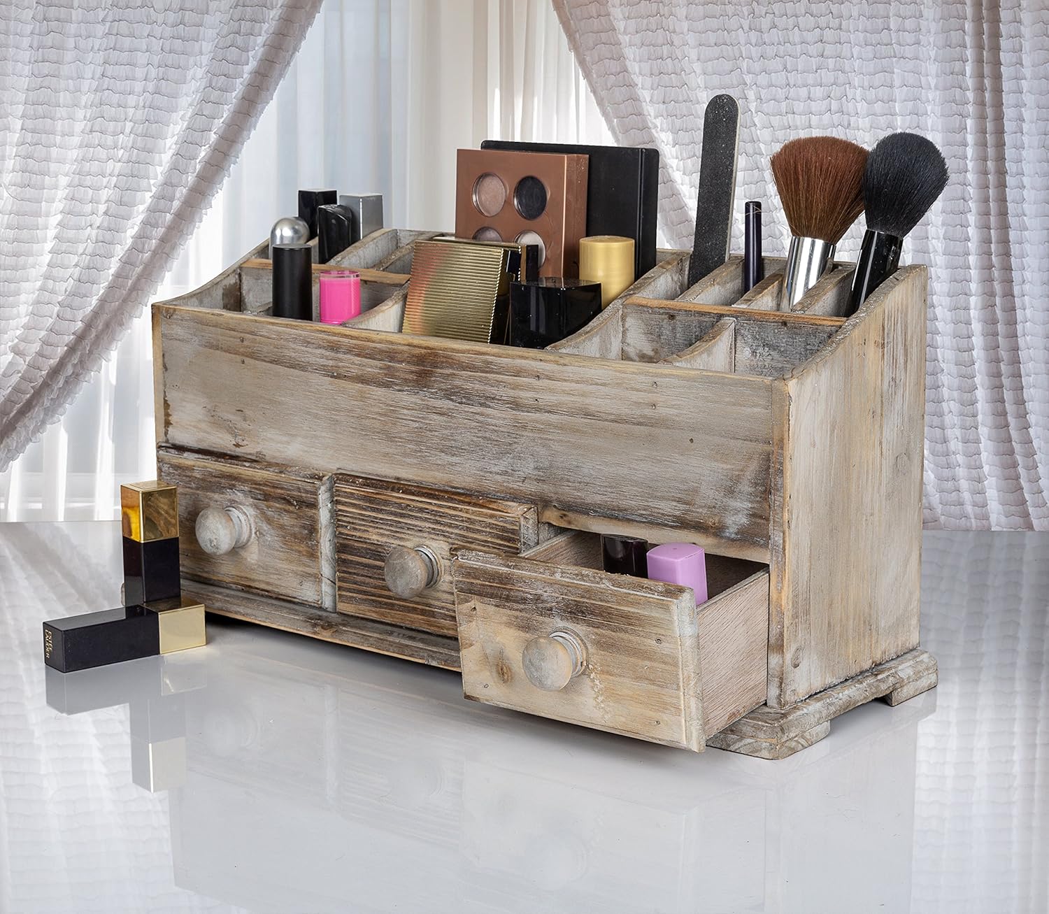 Amazon Com Vanity Drawer Beauty Organizer 3 Drawers Wooden