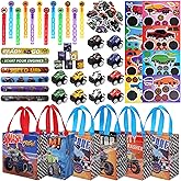 Vanblue Truck Car Party Favors Set Cars Themed Birthday Party Decorations Supplies 110Pcs Slap Bracelet DIY Sticker Gift for Boy Kids Treat Bags Stuffers Pinata Filler Classroom Rewards