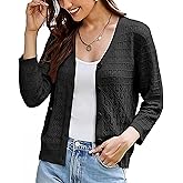 GRACE KARIN Women Lightweigt Crochet Knit Cardigan, 3/4 Sleeve Cropped Shrugs, Spring Button Down Sweaters Tops