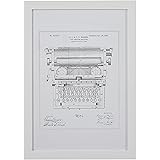 Amazon Brand – Rivet Black on White Blueprint of 1899 Typewriter, White Frame, 15" x 21"