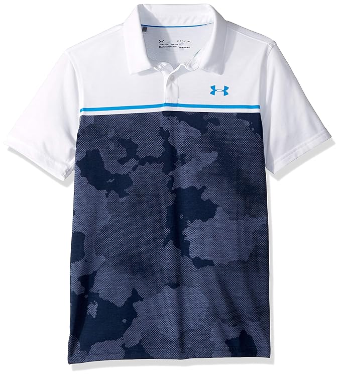 Under Armour Boys' Threadborne Bunker Polo, White (101)/Blue Circuit