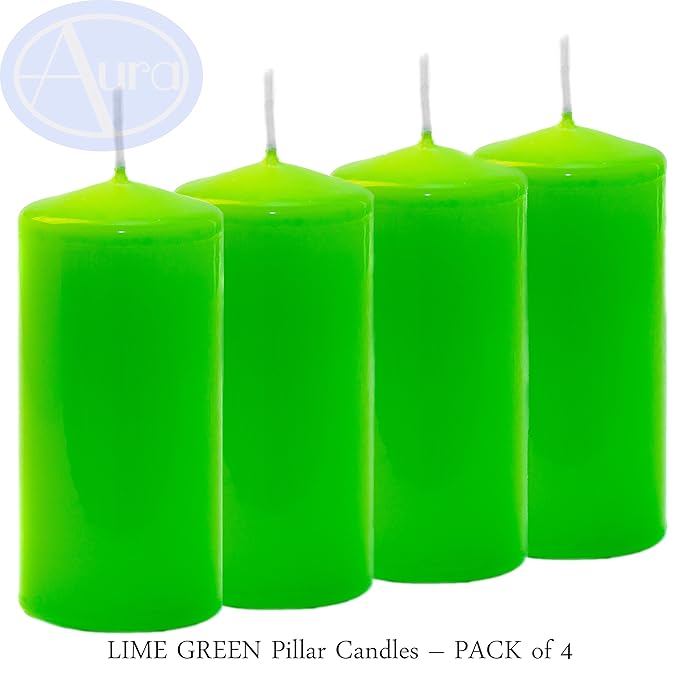 Aura LIME Green Pillar Candles (50mm x 100mm) PACK of 4 Amazon.co.uk