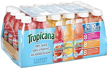 Tropicana 100% Juice 3-Flavor Fruit Blend Variety Pack, 10 Fl Oz, Bottles, (Pack of 24)