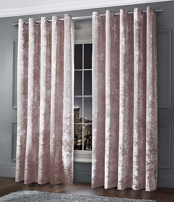 Intimates Thermal Crushed Velvet Blush Pink Ringtop Pair of Curtains
