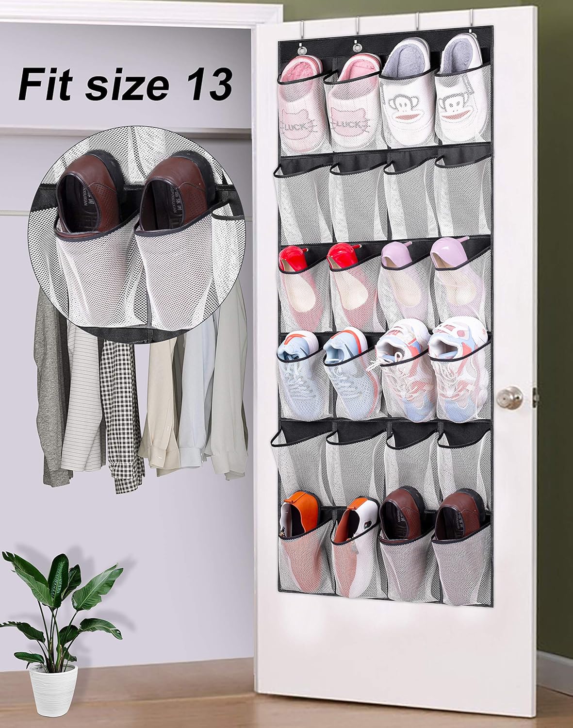 toddler shoe rack on Amazon Com Misslo Over The Door Organizer 24 Large Mesh Shoe Storage Pockets Black Furniture Decor