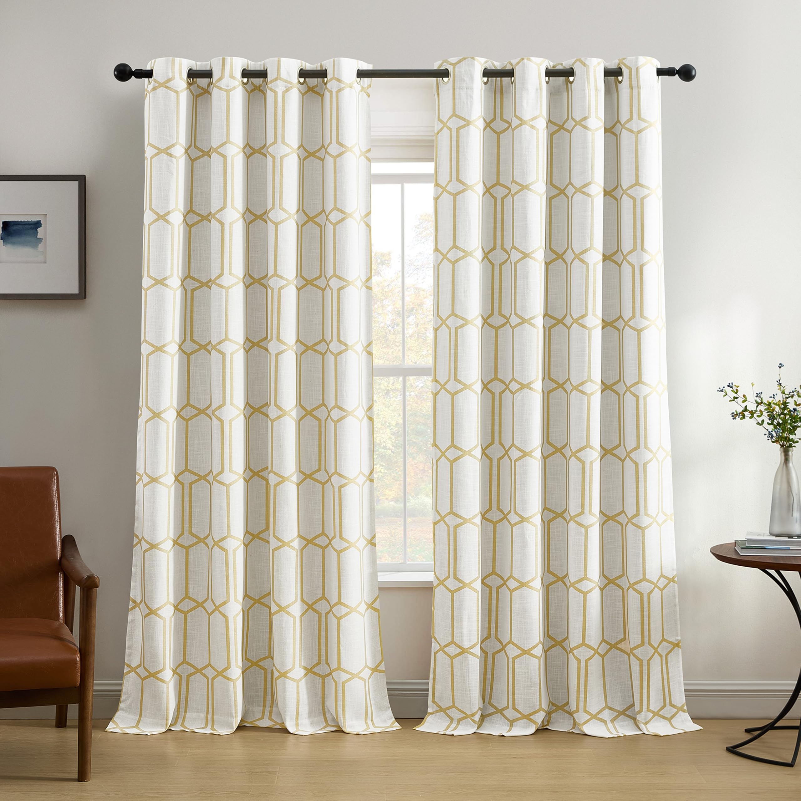 Elrene Geometric Room Darkening Window Curtain Panel, Linen, Golden Yellow, 52" W x 84" L (Pack of 1)