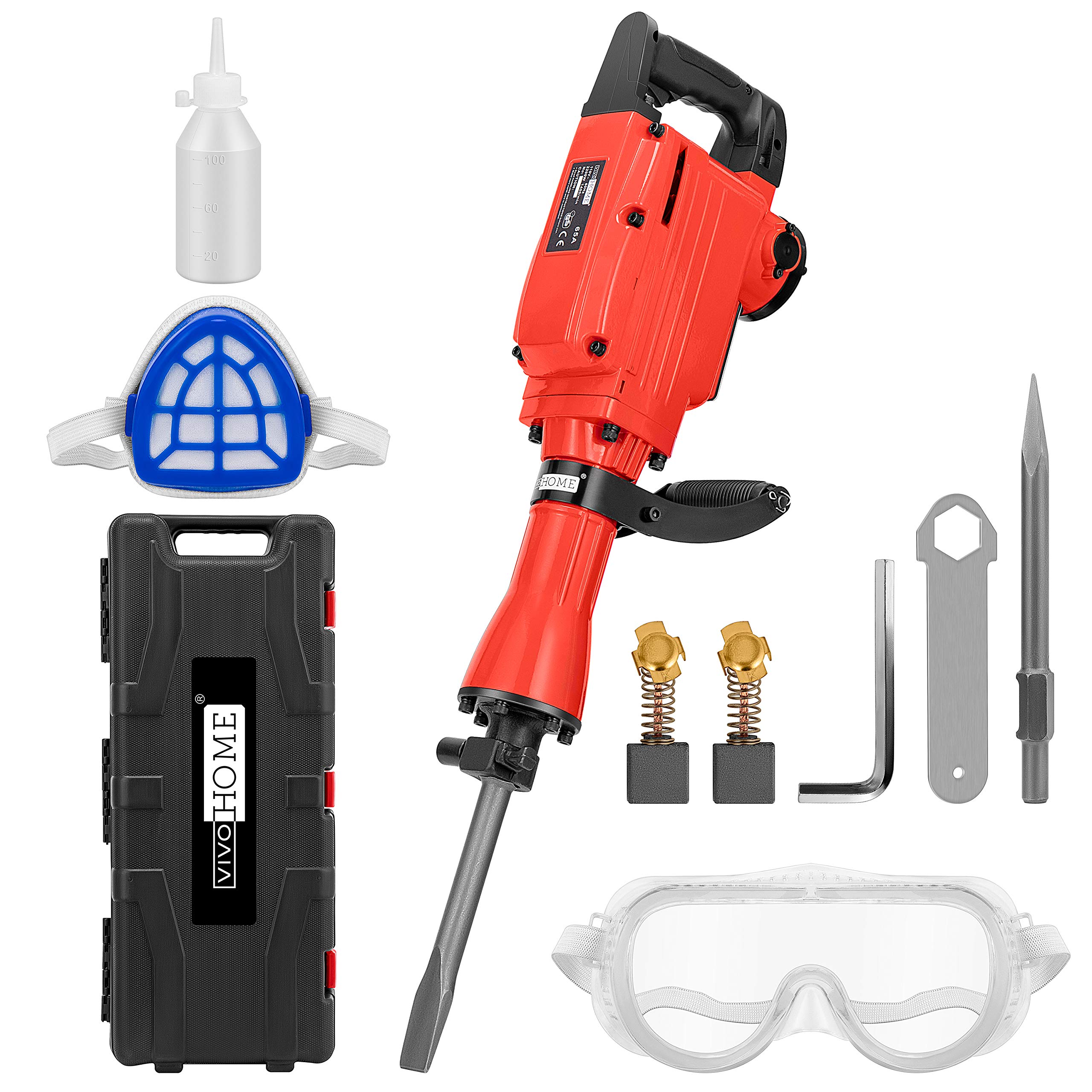 VIVOHOME 2200W 400 RPM Electric Demolition Jack Hammer Heavy Duty Concrete Breaker Drills Kit with Carrying Case Gloves Goggle and Removal tools