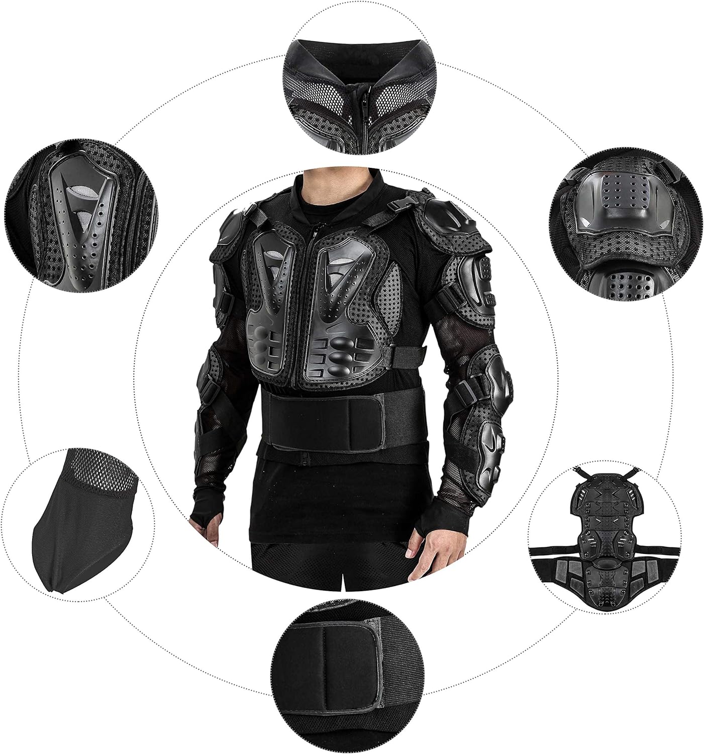 Motorcycle Full Body Armor Protector Pro Street Motocross ATV Guard Shirt Jacket with Back Protection Black XL: Clothing