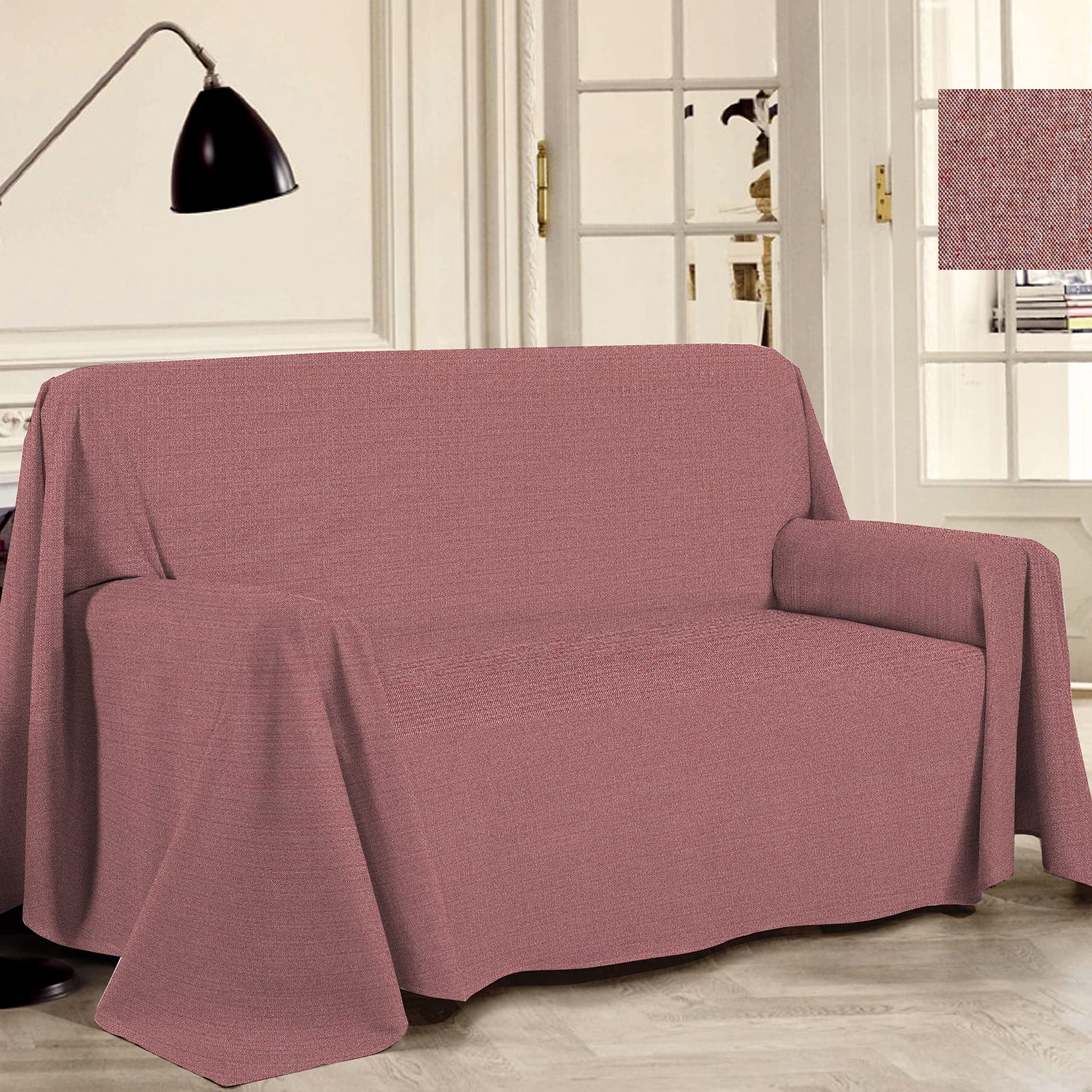 PENSIERI DELICATI Sofa Cover 360 x 290 cm Made in Italy, 100% Pure Cotton Recycled Yarn Dyed, Solid Red, Ideal As A Furniture Cover, Save Sofa, Picnic Blanket