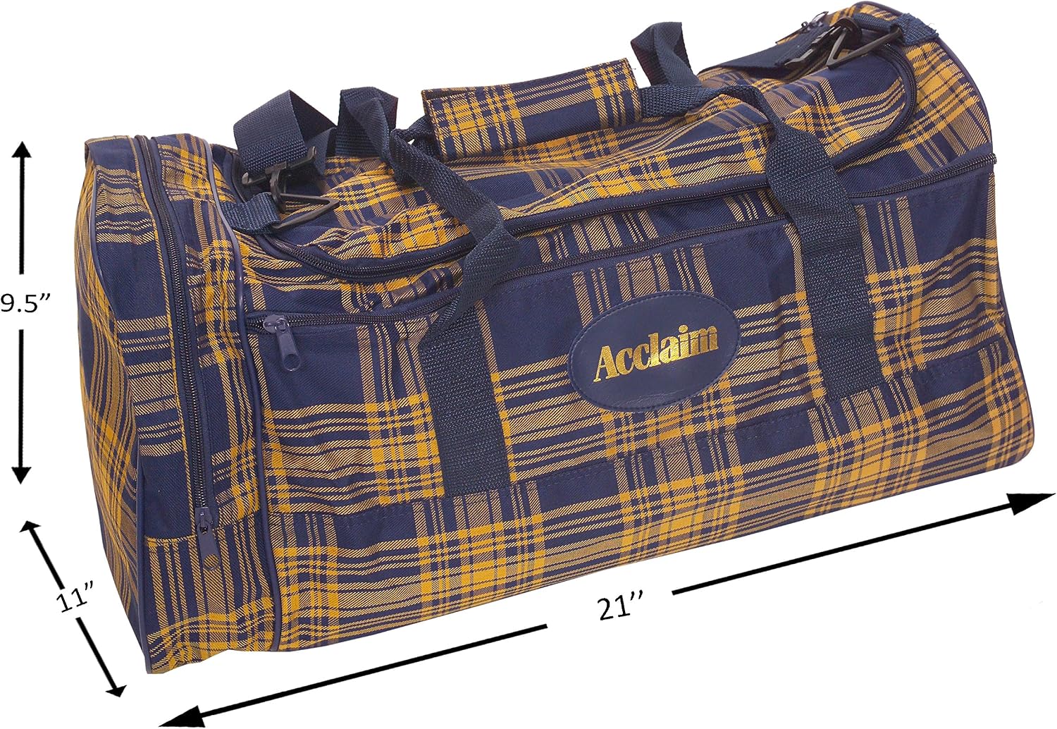 Acclaim Turnberry Sports Training Team Kit School Duffle Gym Bag Large Travel Weekend Holdall With End Pocket 54cm x 28cm x 24cm Navy Blue Yellow Tartan Fabric - Image 3