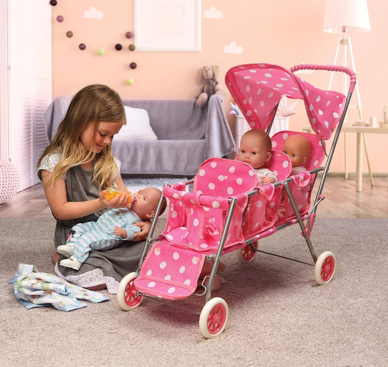 dolls triplet pram