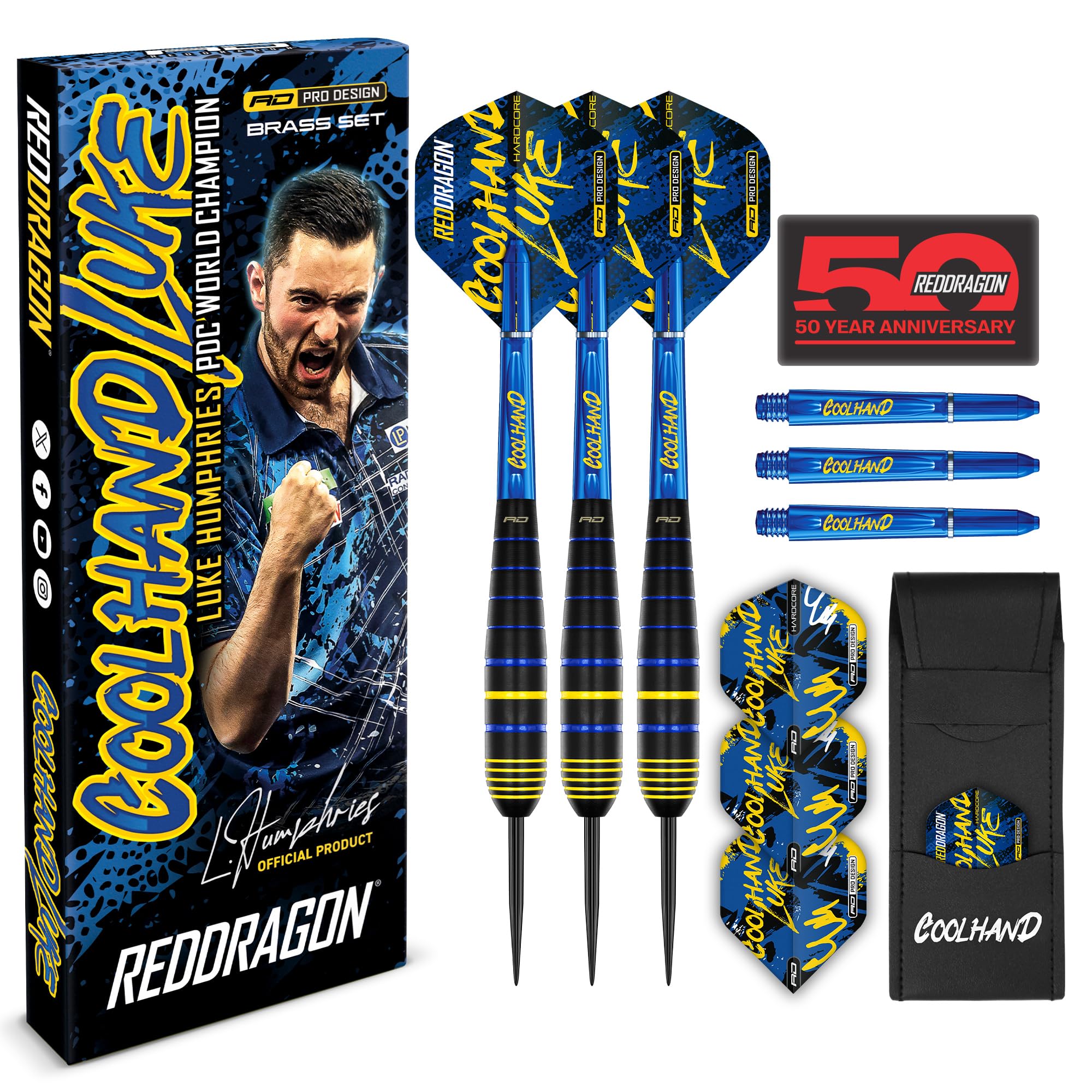 RED DRAGON Professional Player Brass Darts Set with Flights and Shafts (Stems) (Coolhand)