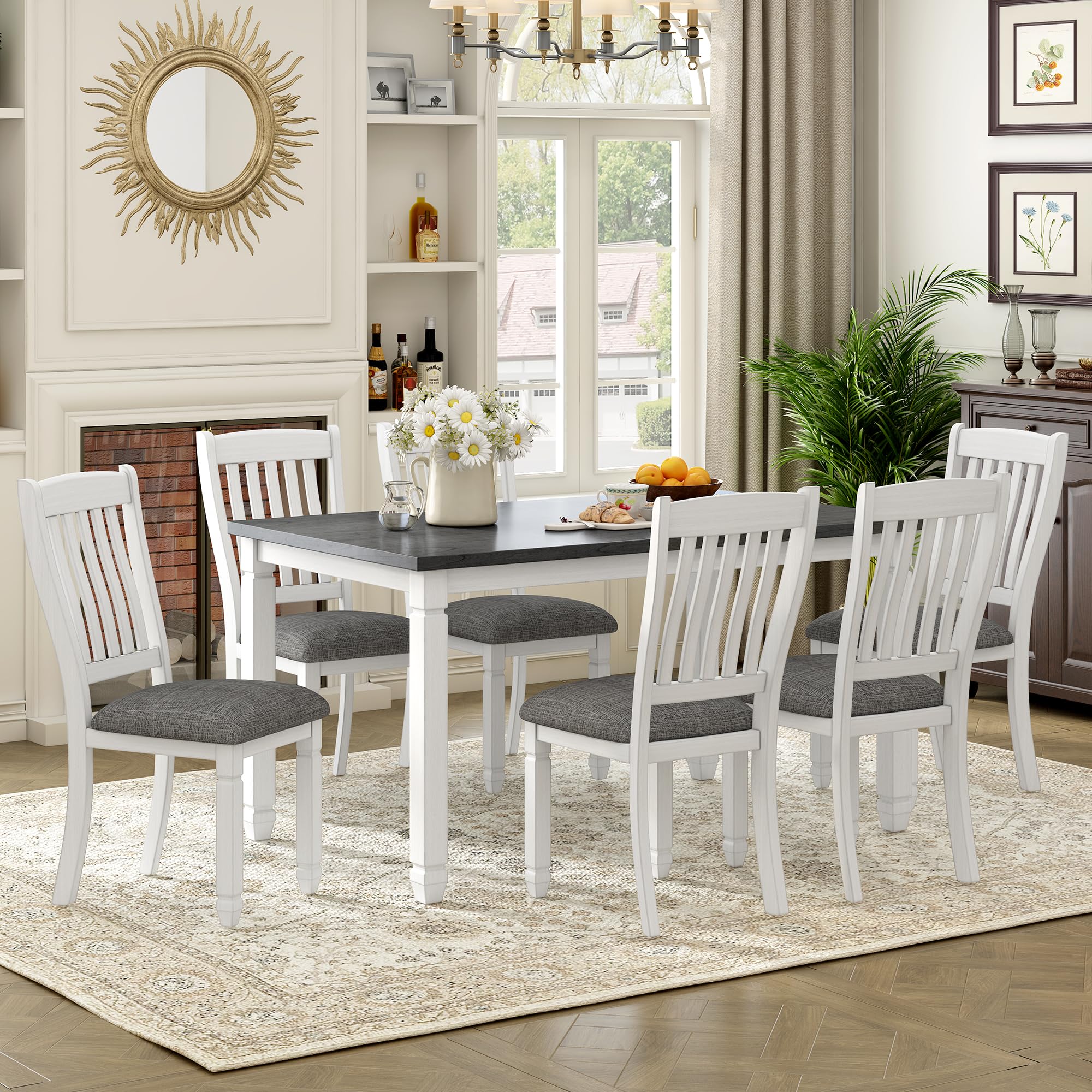 XD Designs Farmhouse Rustic 7-Piece Dining Table