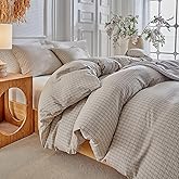 DuShow Grid Queen Duvet Cover Set - Taupe Plaid Checkered Washed Microfiber Comforter Cover Set, 3 Pieces Soft Reversible Bedding Set(Taupe,Queen)
