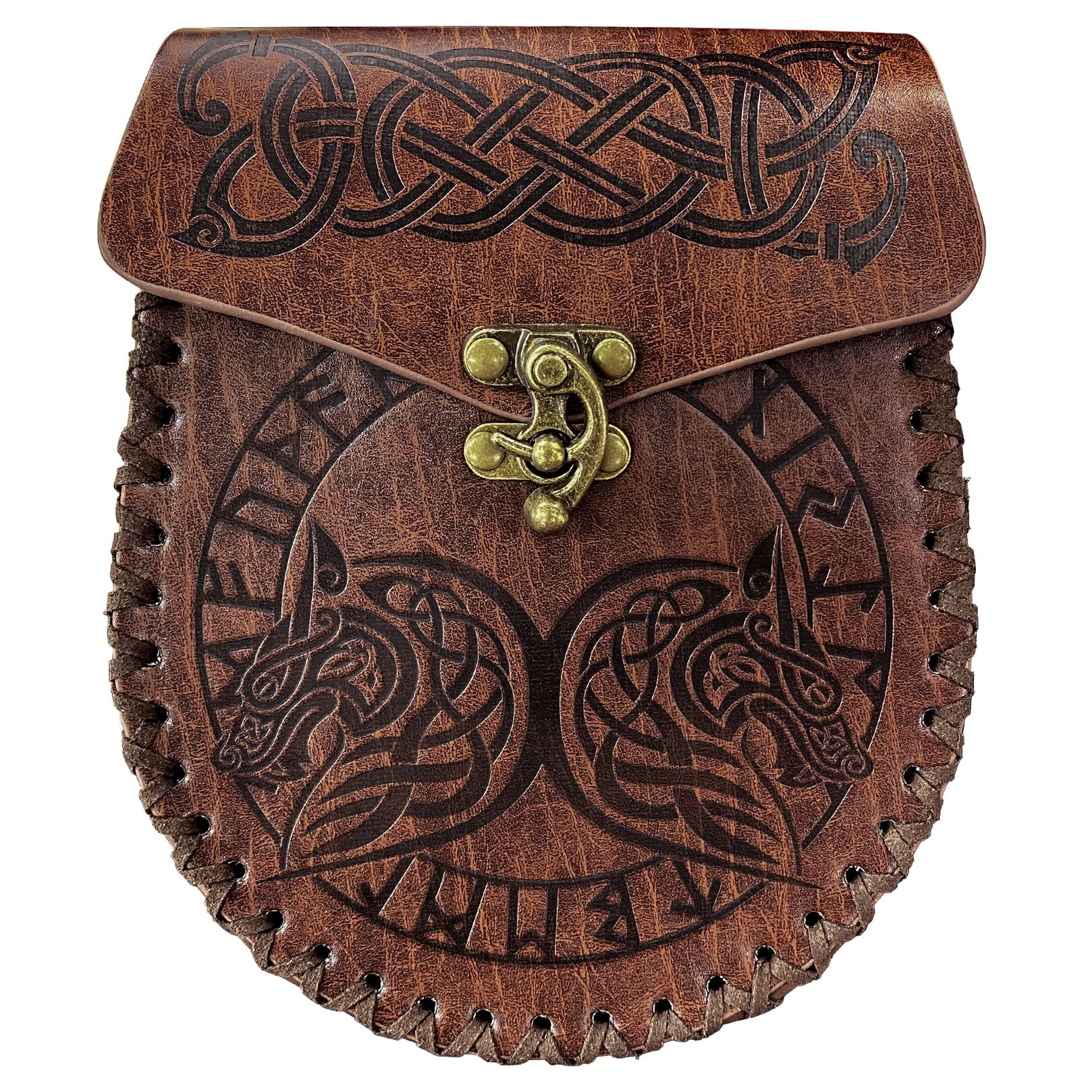 Brown Embossed Belt Bag, Viking Vintage Leather Fanny Pack Pouch, Medieval LARP Belt Pouch for Women Men