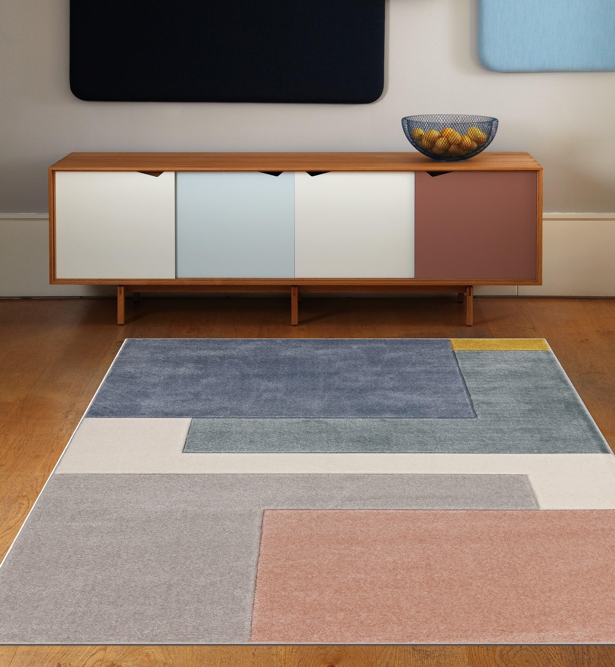 Lord of Rugs Sketch SK12 Modern Blocks Geometric Rug Contemporary Abstract Hand Carved Soft Area Rug for Living Room Bedroom Rug Pastel Blue Grey Pink Medium 120x170 cm (4'x5'6")