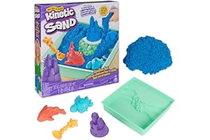 Kinetic Sand, Sandbox Set with 1lb Blue Play Sand, 4 Tools & Molds, Storage, Sensory Toys for Kids Ages 3 and up