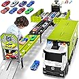 Diuerma Carrier Truck Race Track Boys Toys, Foldable 3 Layer Toddler Track Playset, Toy Truck Transport Car Carrier & 8 Race Cars, Truck Car Kids Toys for Age 3 4 5 6+ Years Old Boys Girls
