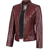 Blingsoul Disc Leather Jacket Women - Cafe Racer Real Lambskin Womens Leather Jacket