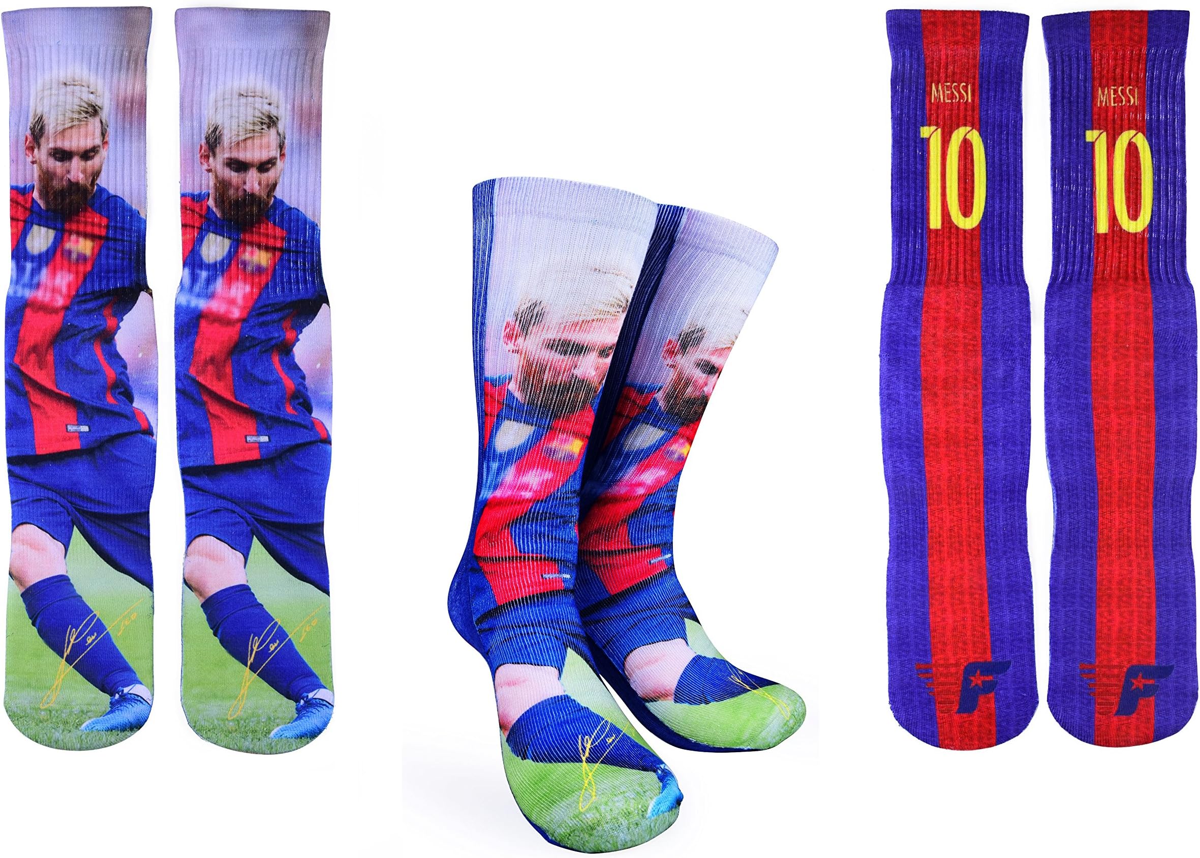 Forever Fanatics Barcelona Messi #10 Soccer Crew Socks ✓ Lionel Messi Autographed ✓ One Size Fits 6-13 ✓ Made in USA ✓ Ultimate Soccer Fan Gift