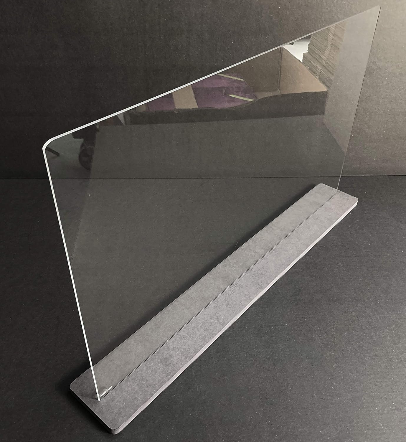 FLEXISTYLE Made of plexiglass with 5 mm, virus protection, cough protection, sneezing protection, counter top, table top, (60-100 x 60 cm) (90 x 60 cm), transparent and grey, szyb9 - Image 4